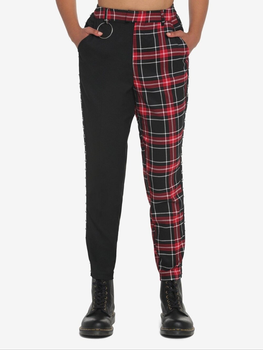 Black And Red Plaid Split Pants